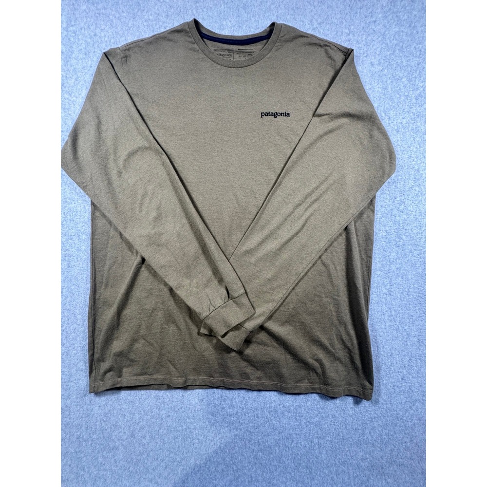 Patagonia Mens Responsibili-Tee Long Sleeve Shirt Olive Green Fitz Roy Logo L
